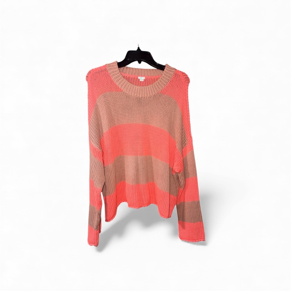 Aerie Coral & Tan Striped Sweater Size Large